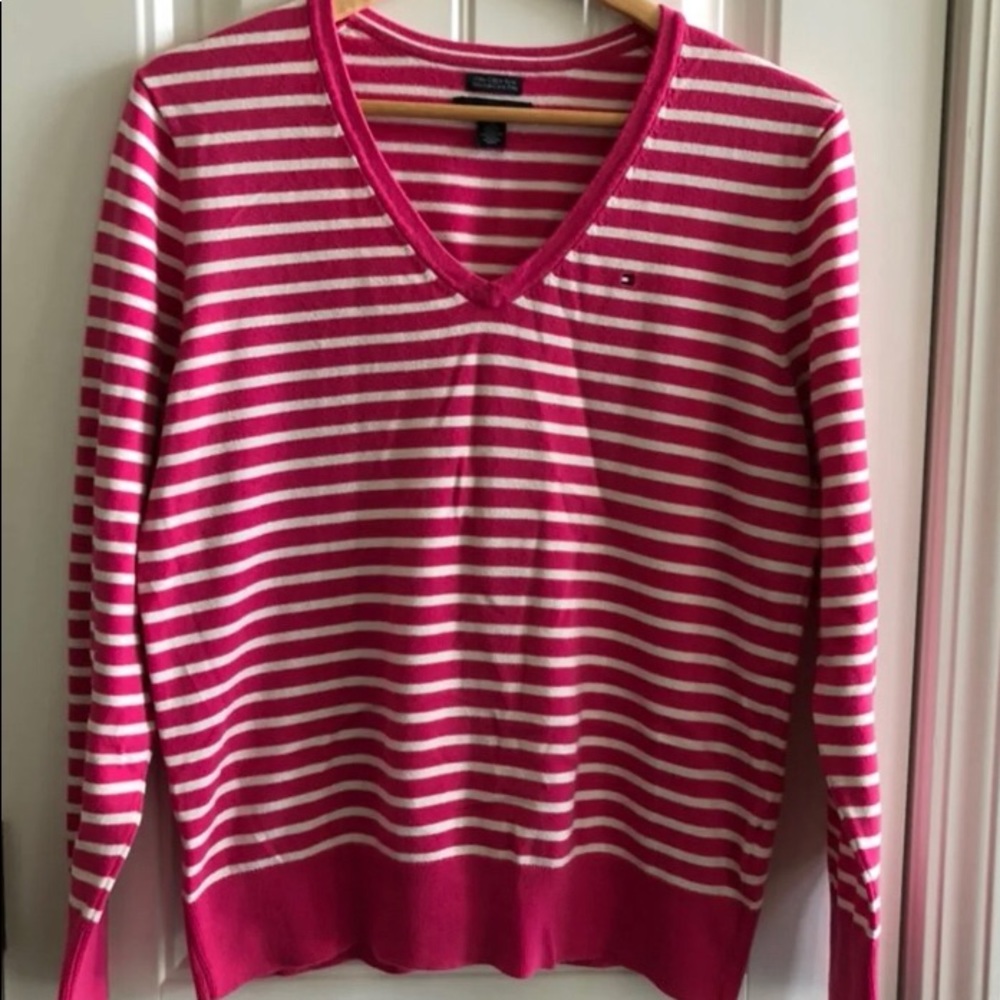 Tommy Hilfiger pink & white striped sweater large